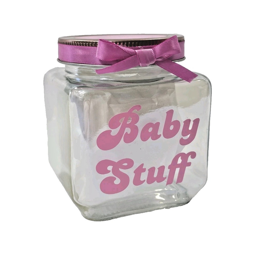 Baby Stuff Decorative Keepsake Nursery Room Decor Glass Jar Lid W Ribbon Bow‎
